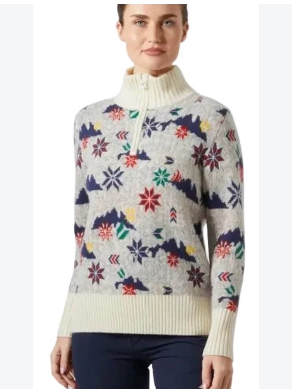 Helly Hansen Cream Fair Isle Half-Zip Sweater with Multicolor Accents